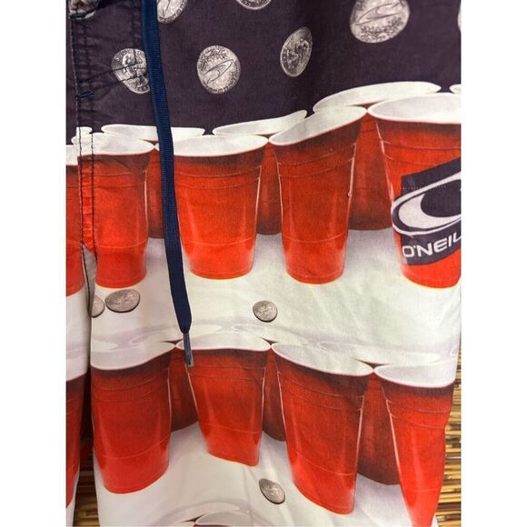 Oneill Red Solo Cup Quarters Swim Trunks Size 33 - Picture 6 of 6
